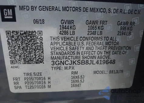 2018 Chevrolet Trax Ls from USA, damaged, VIN 3GNCJKSB8JL419648